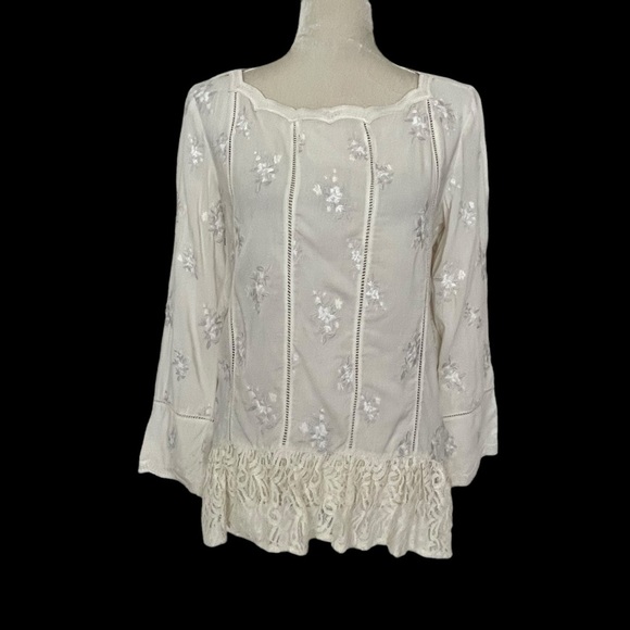 Sundance Lace Embroidered Eyelet Top Women’s Size XSP Ivory Long Sleeves - Picture 1 of 7